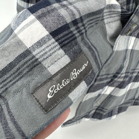 Eddie Bauer Flannel Shirt Mens 2XL XXL Gray Blue Plaid 100% Cotton Long Sleeve - Picture 6 of 11